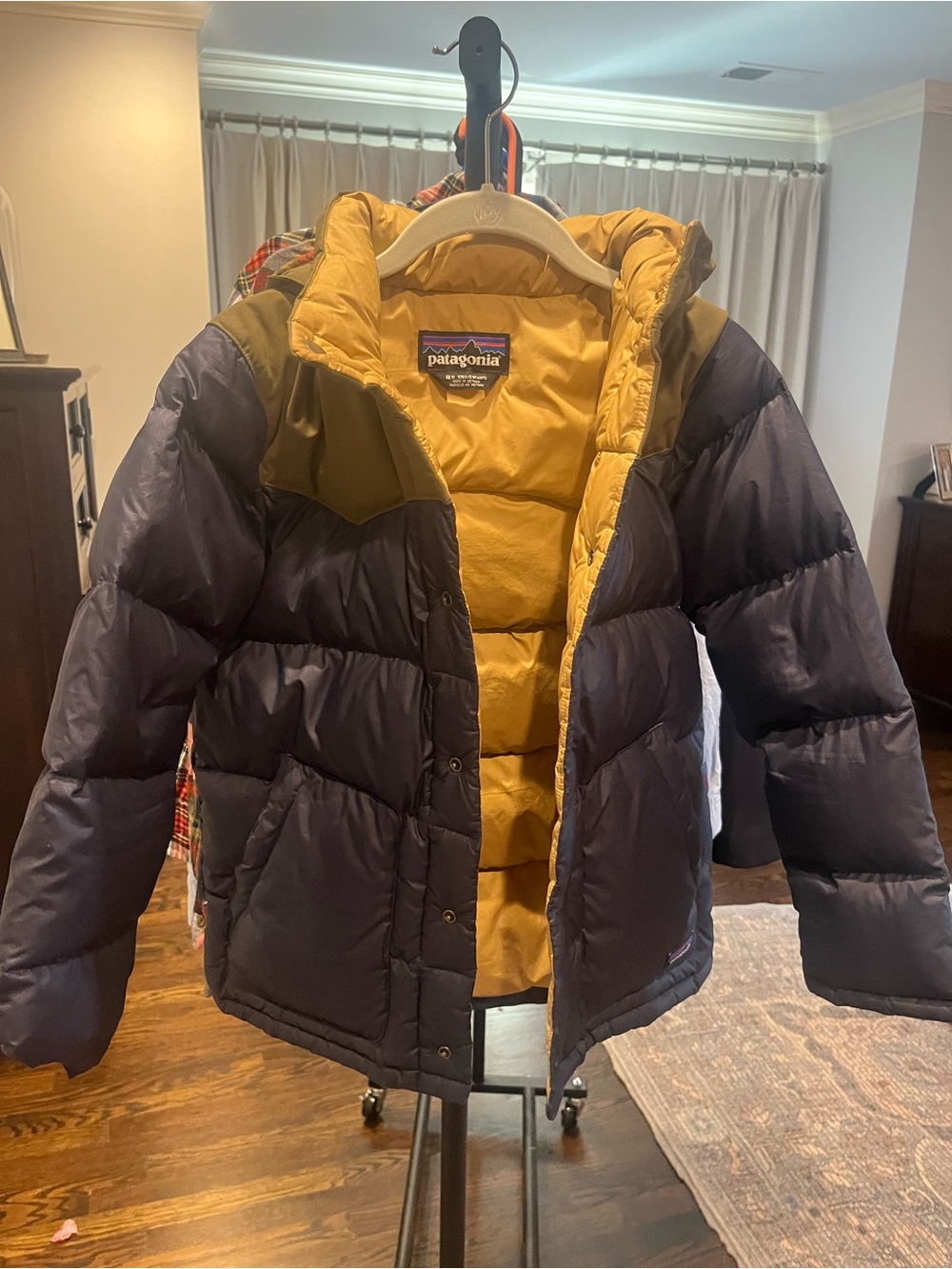 Patagonia Kids Navy and Mustard Two-Tone Puffer Jacket
